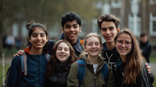 group of students teens happy smile front view portrait