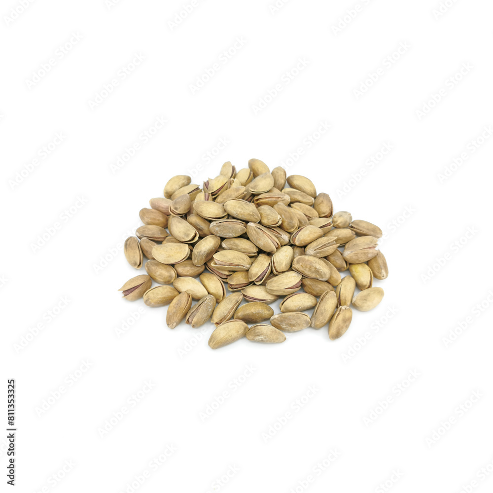Roasted pistachio nuts in shell on white background Roasted pistachio nuts in shell on white background