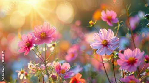 Field Full of Pink and Yellow Flowers