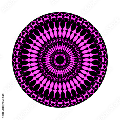 purple and black rosette with a stylized floral pattern, abstract modern design