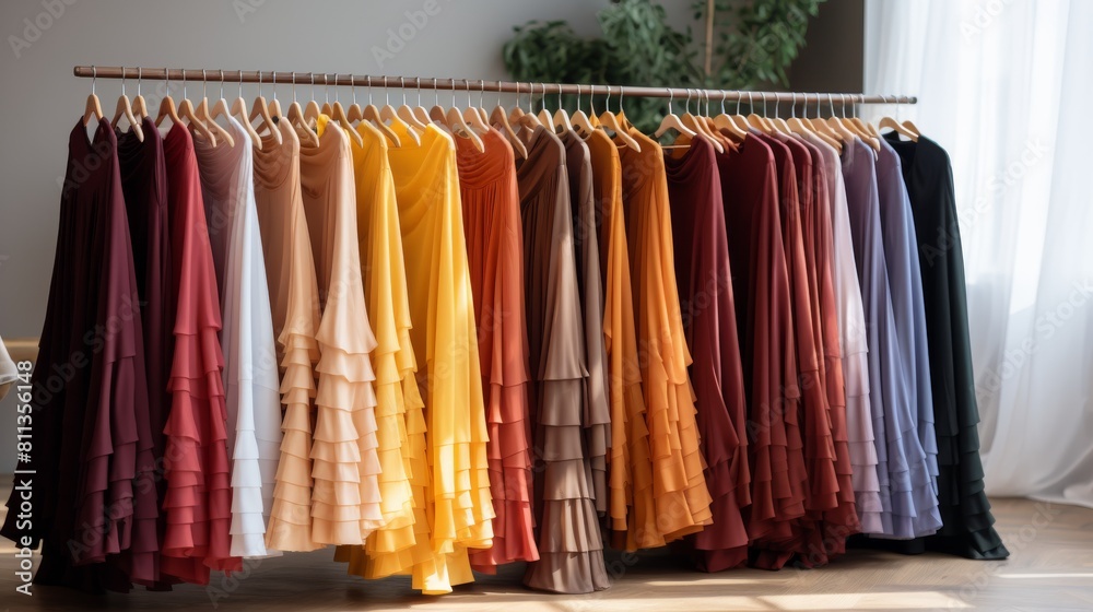 Rack of Different Colored Dresses Hanging on a Rail