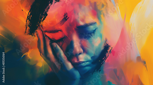 Mulher sentindo emoções em dupla exposição com fumaça colorida - wallpaper HD photo
