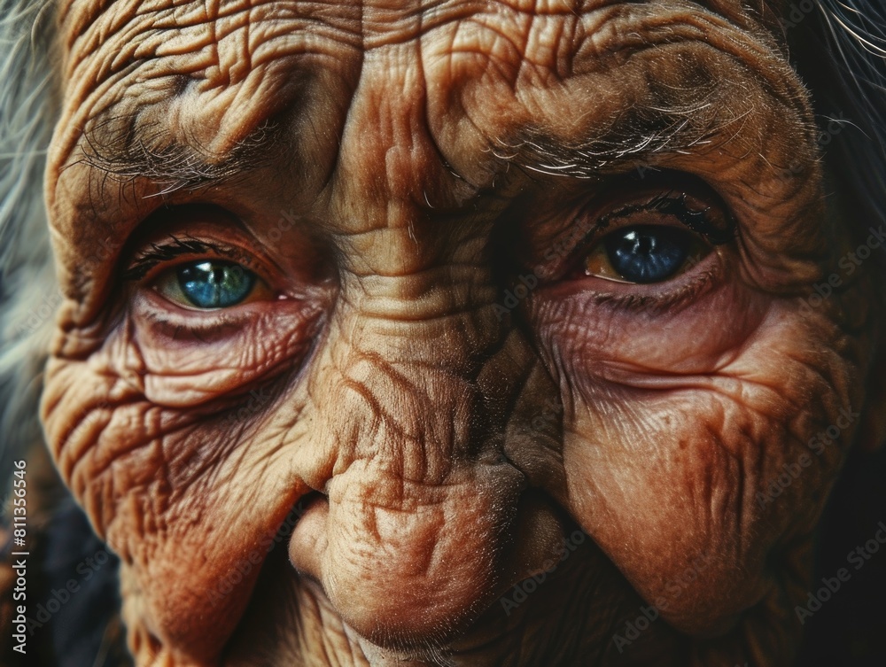 The face of an old woman in close-up. AI generative. The face of an old woman in close-up. AI generative.