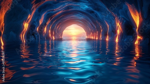 A tunnel of water with a light at the end  AI