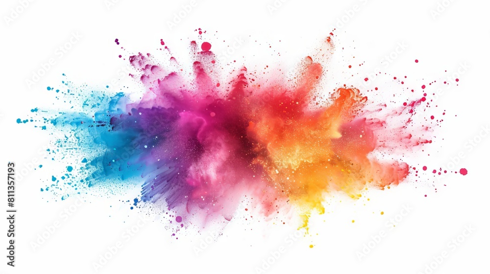 A colorful powder explosion on a white background. Generative AI. A colorful powder explosion on a white background. Generative AI.