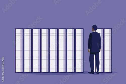 Man Standing in Front of Wall of Bars photo
