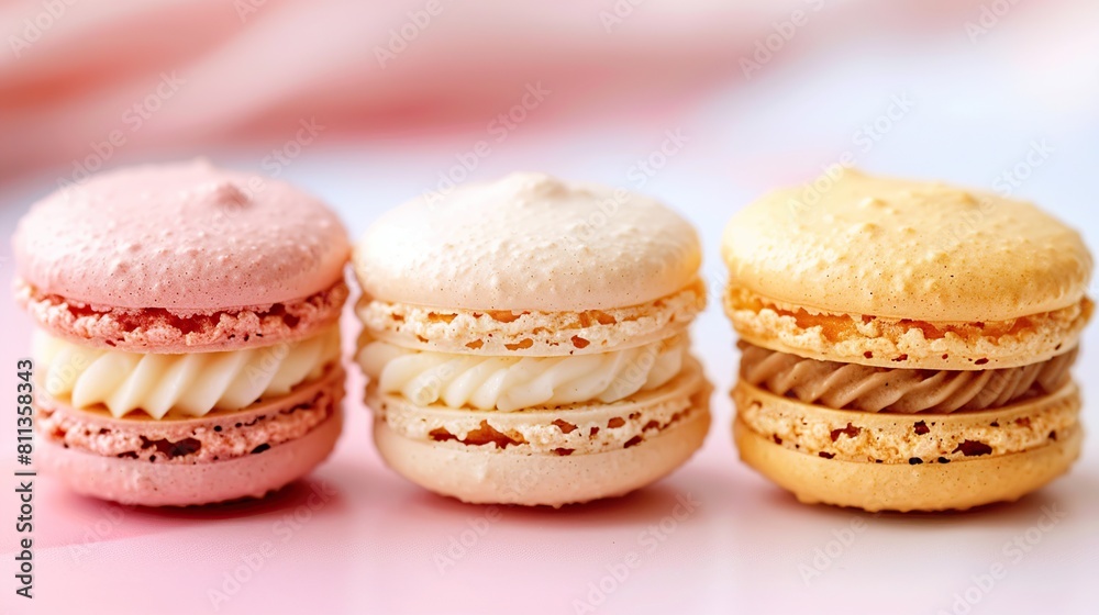 macaroons with sweet filling served on light background. Generative Ai