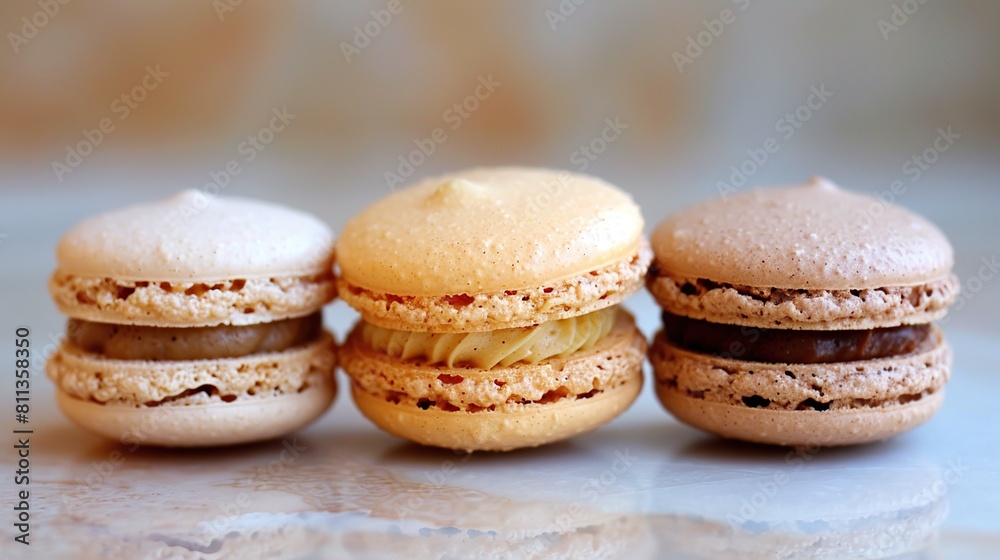 macaroons with sweet filling served on light background. Generative Ai macaroons with sweet filling served on light background. Generative Ai