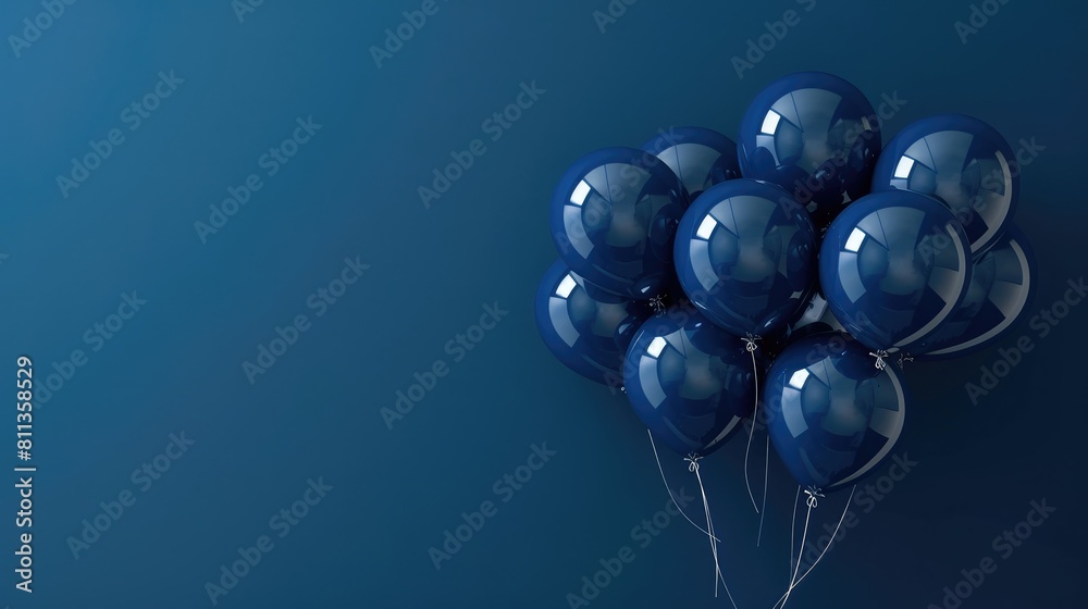 Dark blue balloons on a blue background, with space for text. The ...