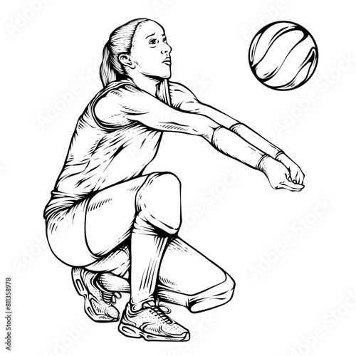 volley player woman libero line art black and white