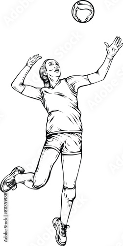 volley player woman spike black and white.eps