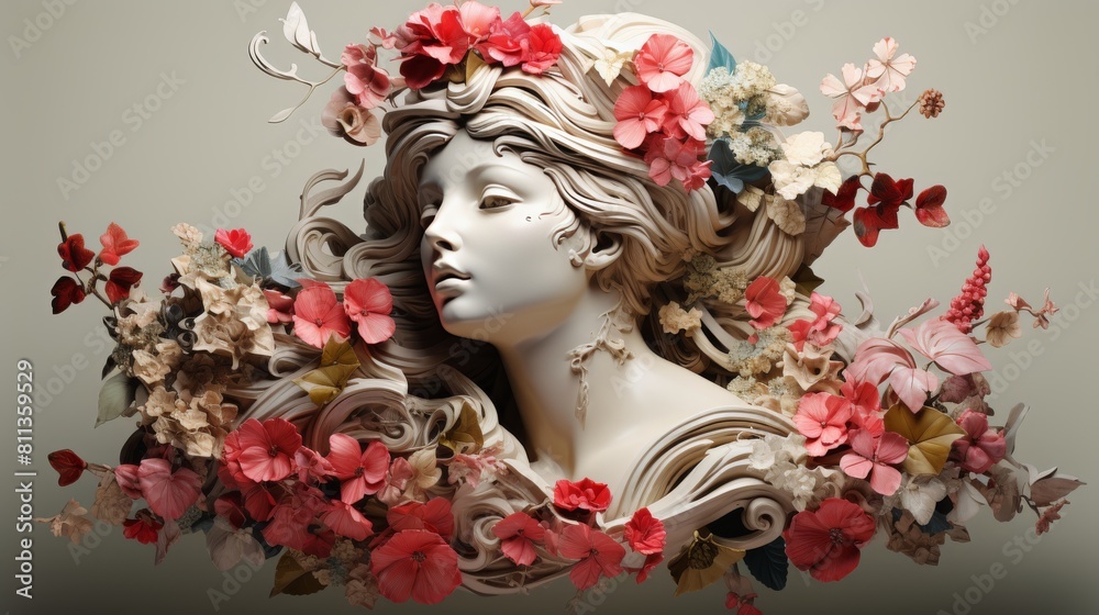 Statue of a Woman Surrounded by Flowers Statue of a Woman Surrounded by Flowers
