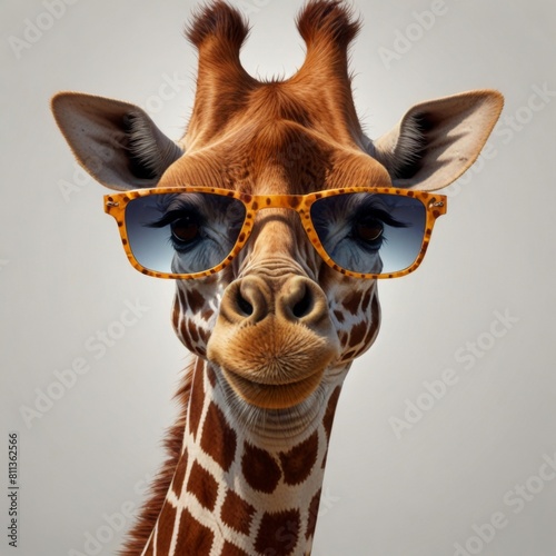 Cheerful giraffe in fashionable sunglasses, close-up portrait. Generative AI