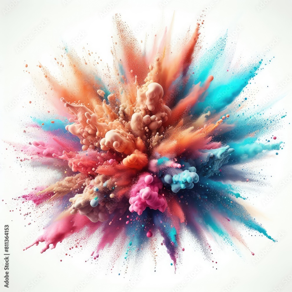 Splash and explosion of powder colors isolated on a white background Splash and explosion of powder colors isolated on a white background