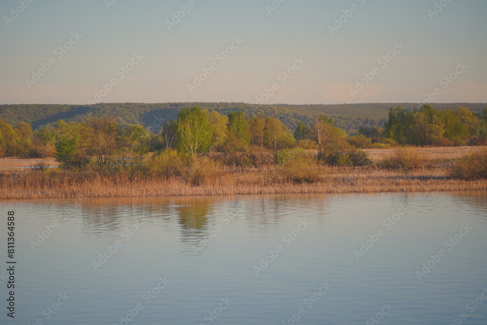 Landscape of the Volga River at sunset