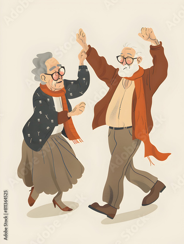 Stylish old people dancing flat style illustration 