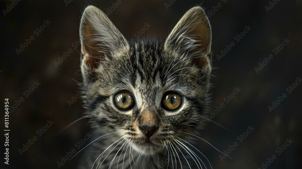 Portrait of a small grey tabby feline Portrait of a small grey tabby feline