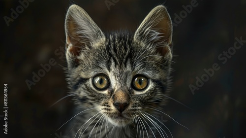 Portrait of a small grey tabby feline