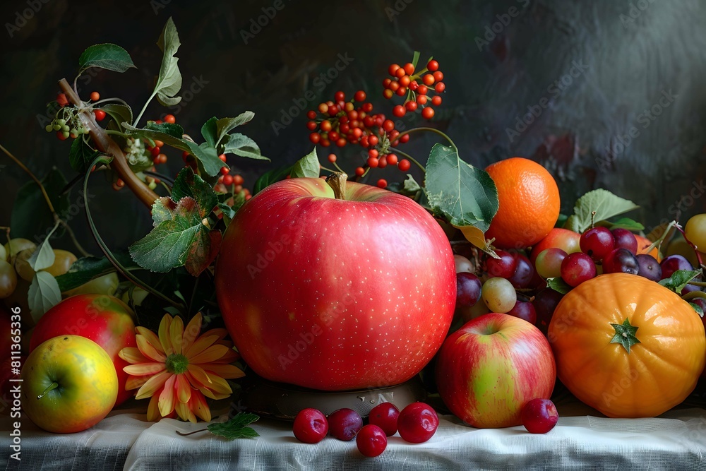 Apple surrounded by the other fruit Apple surrounded by the other fruit