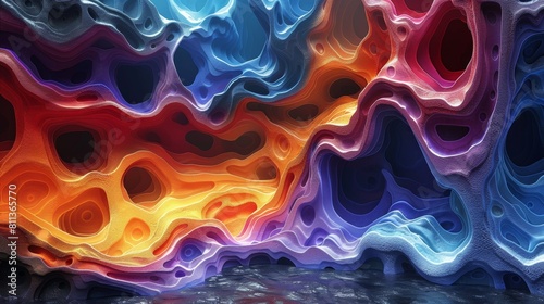 A colorful abstract painting of a wall with many different colors, AI