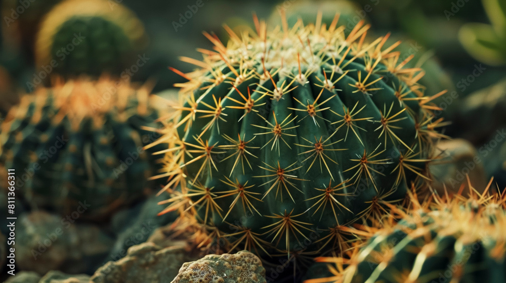 Warm Toned Cactus Spikes, Detailed Close-Up Photography Warm Toned Cactus Spikes, Detailed Close-Up Photography