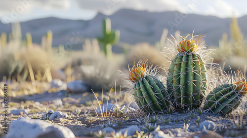 Desert Landscape with Cacti and Mountain Backdrop © @foxfotoco