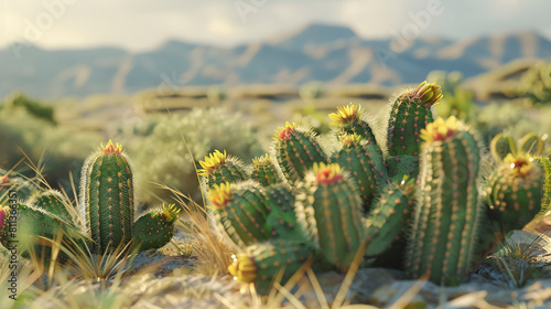 Desert Landscape with Cacti and Mountain Backdrop © @foxfotoco