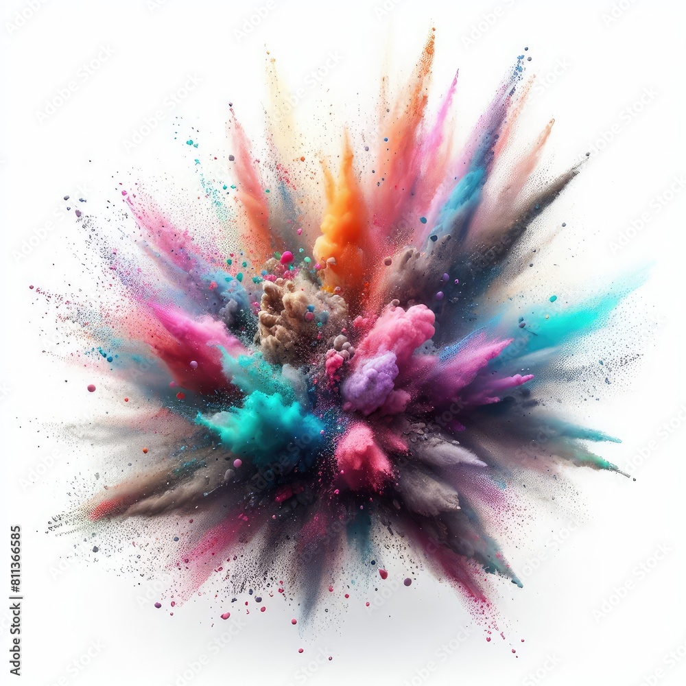 Splash and explosion of powder colors isolated on a white background Splash and explosion of powder colors isolated on a white background