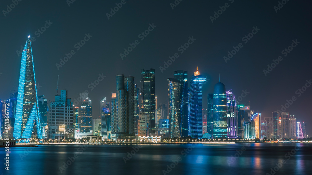 Fototapeta premium The skyline of Doha, Qatar during night
