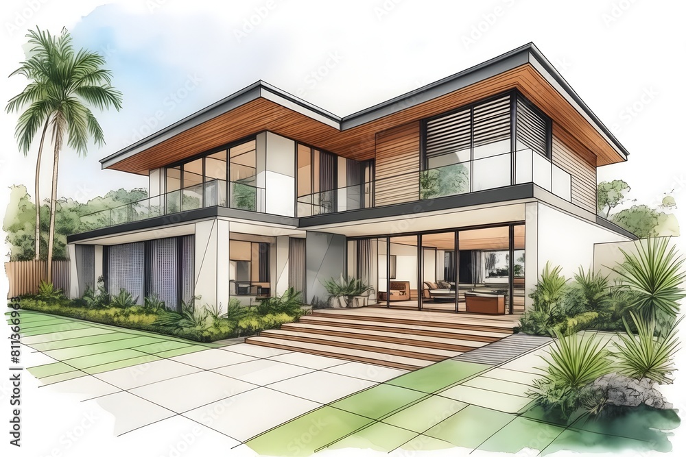 A chic Aussie home, harmonizing sleek design with tropical vibes. Featuring airy spaces, sustainable elements, lush surroundings, and seamless indoor-outdoor flow.