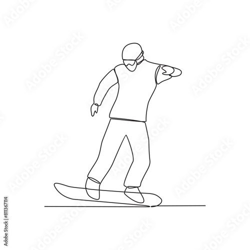 One continuous line drawing of Snowboard sports vector illustration. Snowboard sports design in simple linear continuous style vector concept. Sports themes design for your asset design illustration.