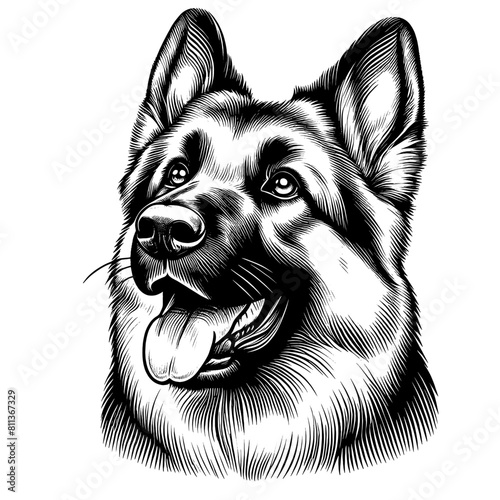 Cute German Shepherd portrait, hand drawn sketch. Vector isolated on white background	