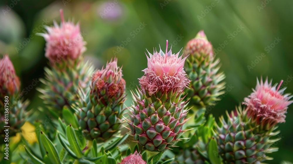 Flowers that are pink and have green foliage and prickles along the stem Flowers that are pink and have green foliage and prickles along the stem