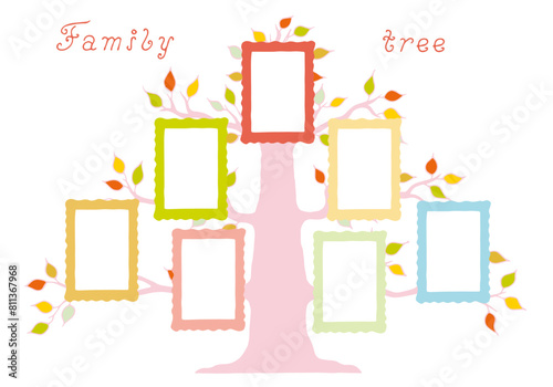 Family tree with photo frames. Freehand drawing. Doodle. Hand Drawn. Outline.