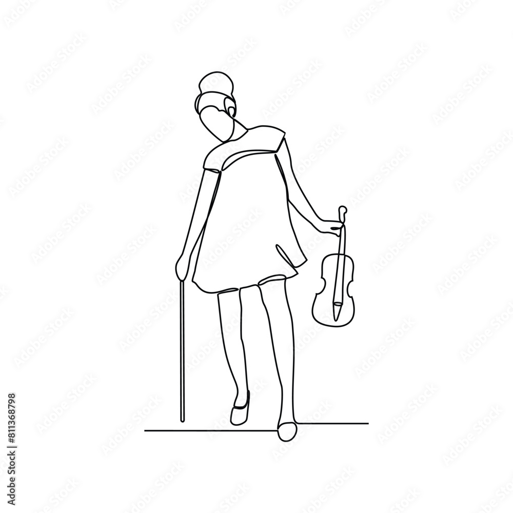 One continuous line drawing of a violinist is performing on stage in front of thousands of spectators vector design illustration. Music themes with simple linear continuous line style design concept. One continuous line drawing of a violinist is performing on stage in front of thousands of spectators vector design illustration. Music themes with simple linear continuous line style design concept.