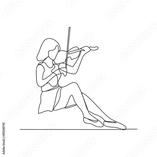 One continuous line drawing of a violinist is performing on stage in front of thousands of spectators vector design illustration. Music themes with simple linear continuous line style design concept.