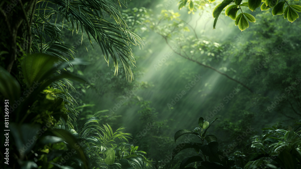 Green background with a tropical rain forest