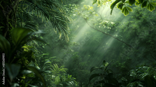 Green background with a tropical rain forest