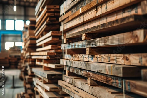 Wooden Boards Stacked and Ready for Shipment in Warehouse