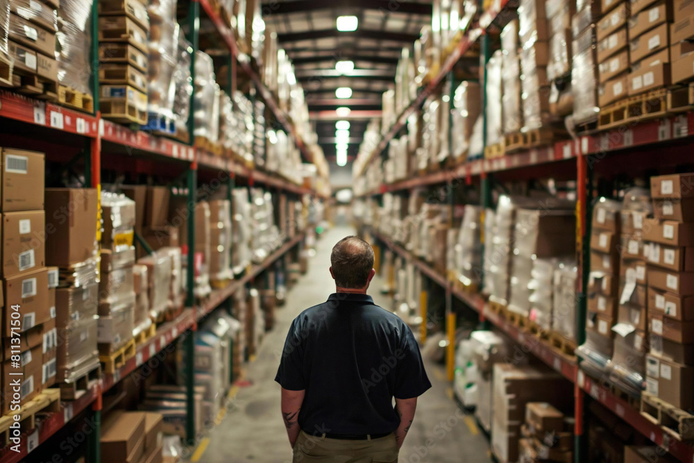 Fototapeta premium Dedicated Warehouse Worker Overcomes Hurdles in Busy Workday