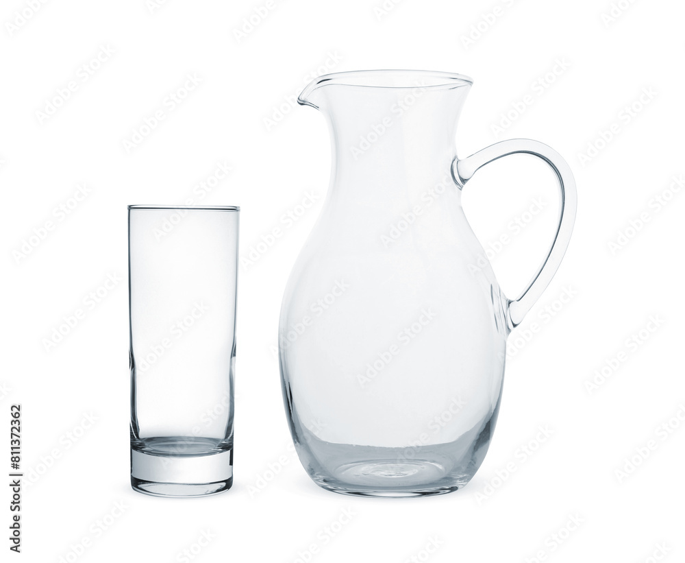 Empty glass and jug isolated on white Empty glass and jug isolated on white