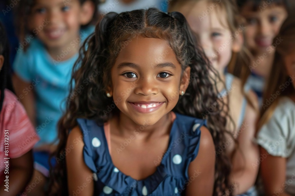 Diverse Children Smiling Together in Classroom Portrait Diverse Children Smiling Together in Classroom Portrait