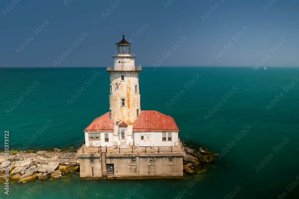 Chicago Harbor Light. Aerial view of the Chicago harbor lighthouse. Chicago Harbor Light. Aerial view of the Chicago harbor lighthouse.