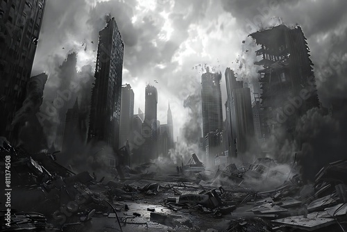 Apocalyptic Urban Decay: Stunning Black and White Cityscape Destruction