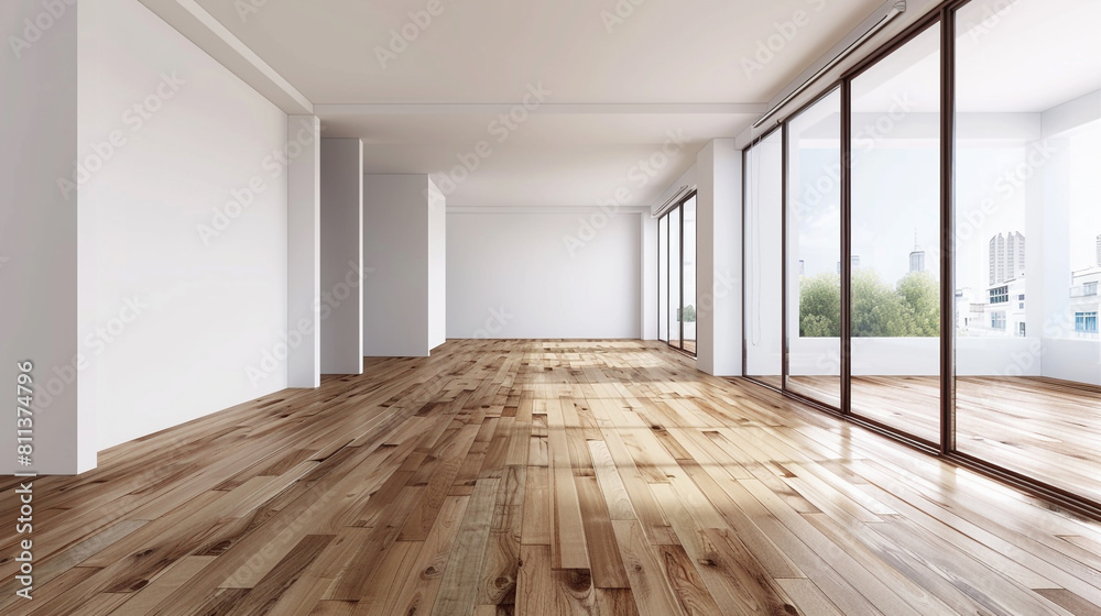 Empty living room with hardwood floor in modern apartment Empty living room with hardwood floor in modern apartment