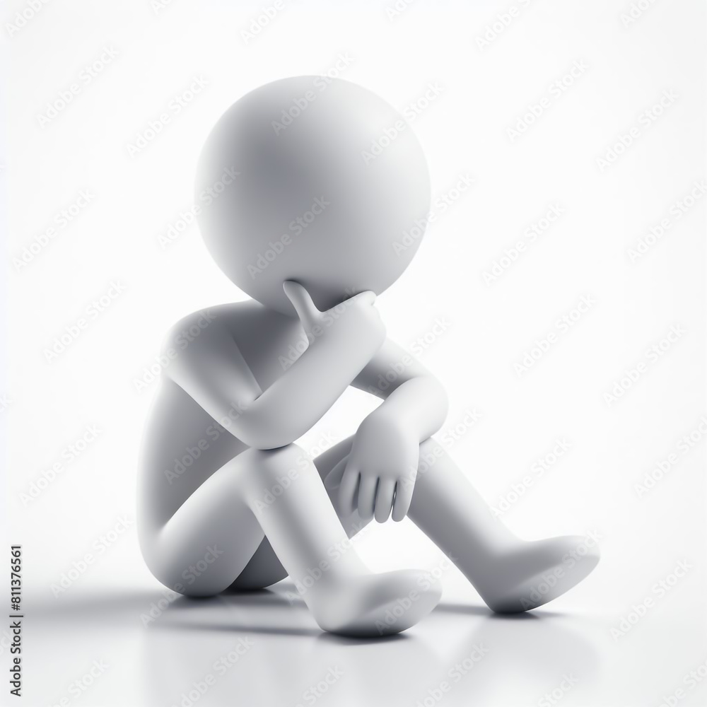 Fototapeta premium White figure illustration thinking, isolated on white background