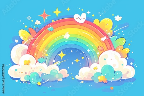 Cute cartoon rainbow background with clouds illustration