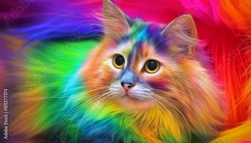 cat abstract wallpaper contrast background kitten in vivid colors generative ai