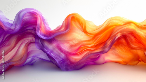 symmetrical flowing straight orange and purple gradient colored glass stream effect against white