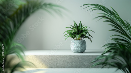 Aglaonema plant in a white pot on a white background. Home plants care concept. Modern minimal creative home decor concept, garden room photo